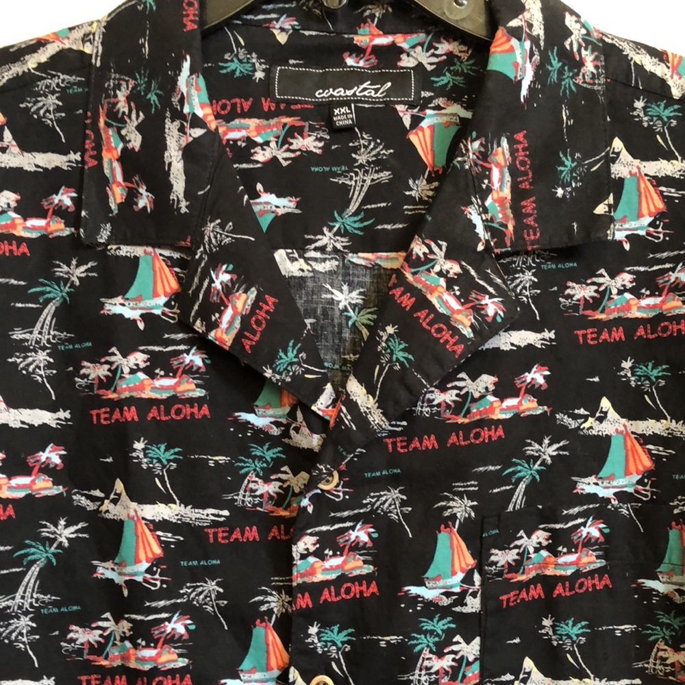 Coastal Team Aloha Hawaiian shirt with sailboats & palm trees mens size XXL‎